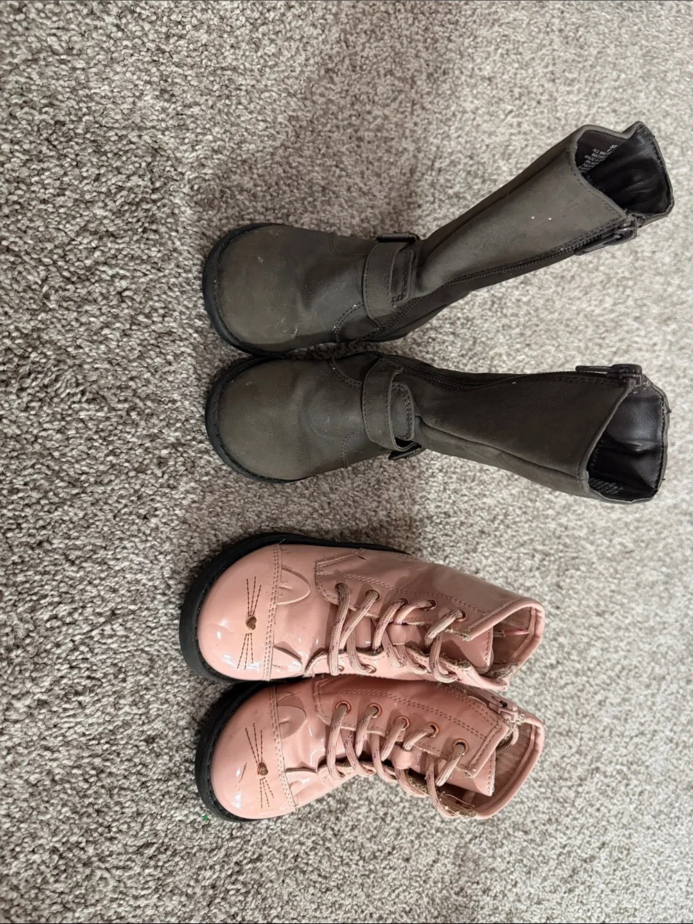 Girls Pink  Lace-Up Boots & Gray Pull-On Boots - 2 Pairs